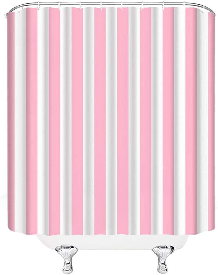 Pink and White Striped Shower Curtain Vertical Stripe Geometric Modern Farmhouse Chic Style Bathroom Decor Fabric Curtains with Hook 70Wx70H Inches