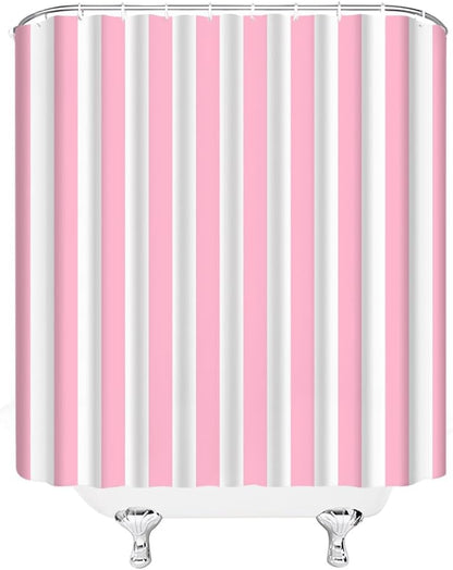 Pink and White Striped Shower Curtain Vertical Stripe Geometric Modern Farmhouse Chic Style Bathroom Decor Fabric Curtains with Hook 70Wx70H Inches