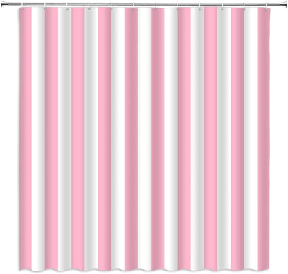 Pink and White Striped Shower Curtain Vertical Stripe Geometric Modern Farmhouse Chic Style Bathroom Decor Fabric Curtains with Hook 70Wx70H Inches