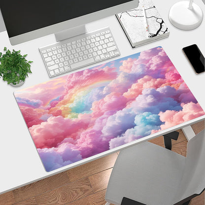 Cute Cloud Mouse Pad Modern Aesthetic Pastel Cloud Large Mouse Pad for Desk Pink Extended Simple Gaming Computer Desk Pad for Office and Home Non-Slip Rubber Base Mouse Mat 15.75L X 31.5W Inch