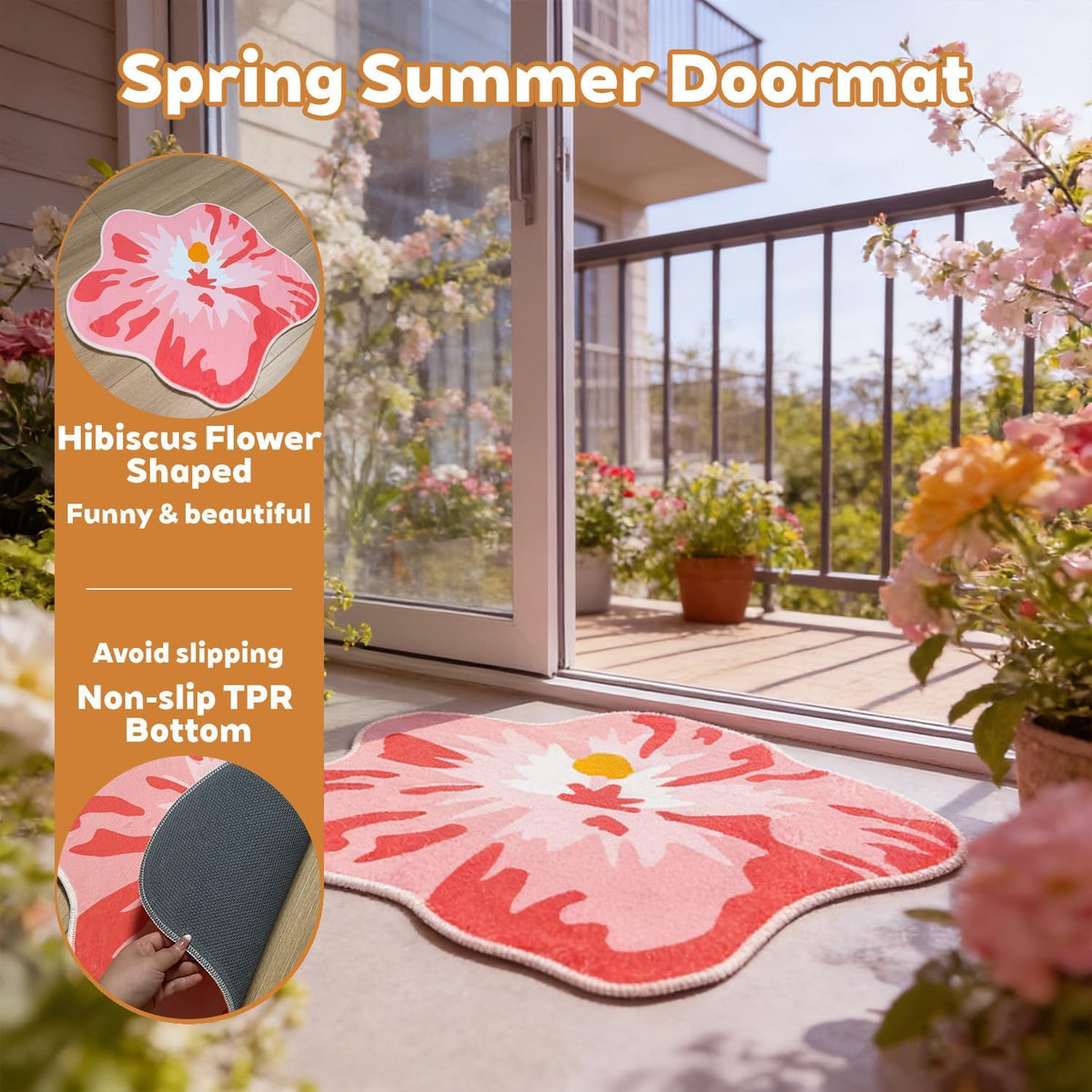 Pink Hibiscus Bath Rug, Cute Flower Shaped Bathroom Mat Doormat, 27x23"