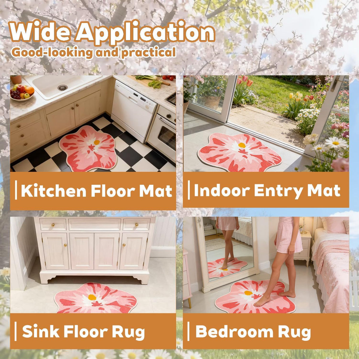 Pink Hibiscus Bath Rug, Cute Flower Shaped Bathroom Mat Doormat, 27x23"