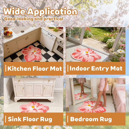 Pink Hibiscus Bath Rug, Cute Flower Shaped Bathroom Mat Doormat, 27x23"