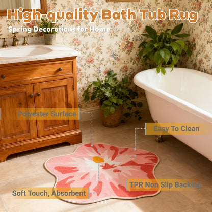 Pink Hibiscus Bath Rug, Cute Flower Shaped Bathroom Mat Doormat, 27x23"