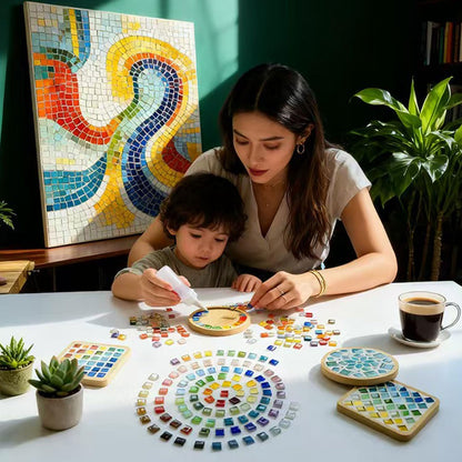 1100pcs Mixed Glass Mosaic Tiles, DIY Mosaic Tiles for Crafts, 2.2lbs Crystal Stained Glass Tiles, Children Handmade DIY Art Craft Projects for Home Decoration, 0.4X0.4 Inch (Pink Series)