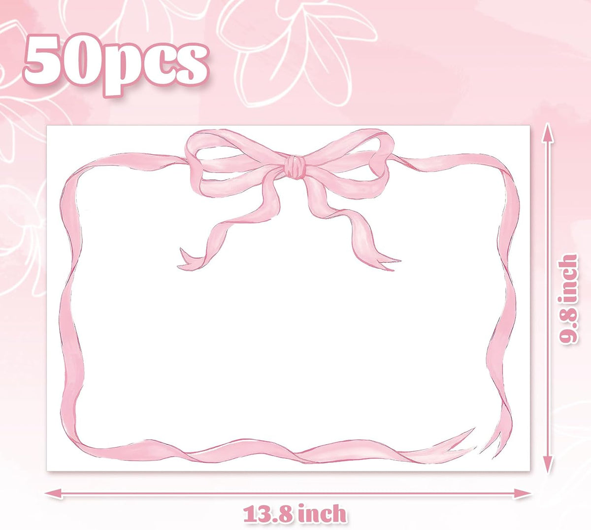 50 Sheets Pink Bow Paper Placemat Coquette Bowknot Place Mat Cute Disposable Table Mat for Bachelorette Party Dinner Table, 14 x 10 Inch
