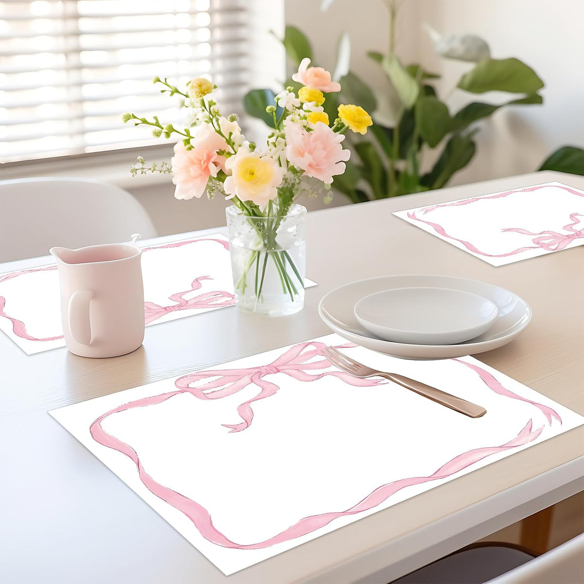 50 Sheets Pink Bow Paper Placemat Coquette Bowknot Place Mat Cute Disposable Table Mat for Bachelorette Party Dinner Table, 14 x 10 Inch