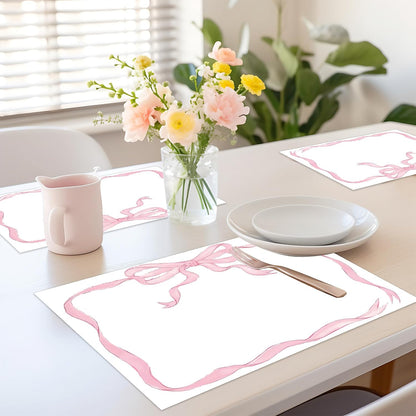 50 Sheets Pink Bow Paper Placemat Coquette Bowknot Place Mat Cute Disposable Table Mat for Bachelorette Party Dinner Table, 14 x 10 Inch