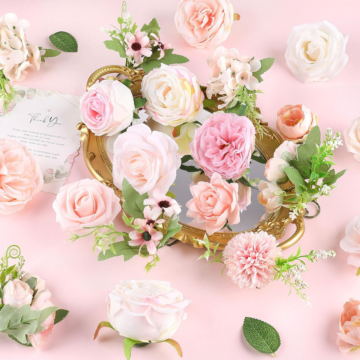 Artificial Flowers Combo Blush Pink Fake Rose Flowers with Stems for DIY