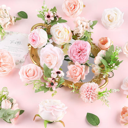 Artificial Flowers Combo Blush Pink Fake Rose Flowers with Stems for DIY