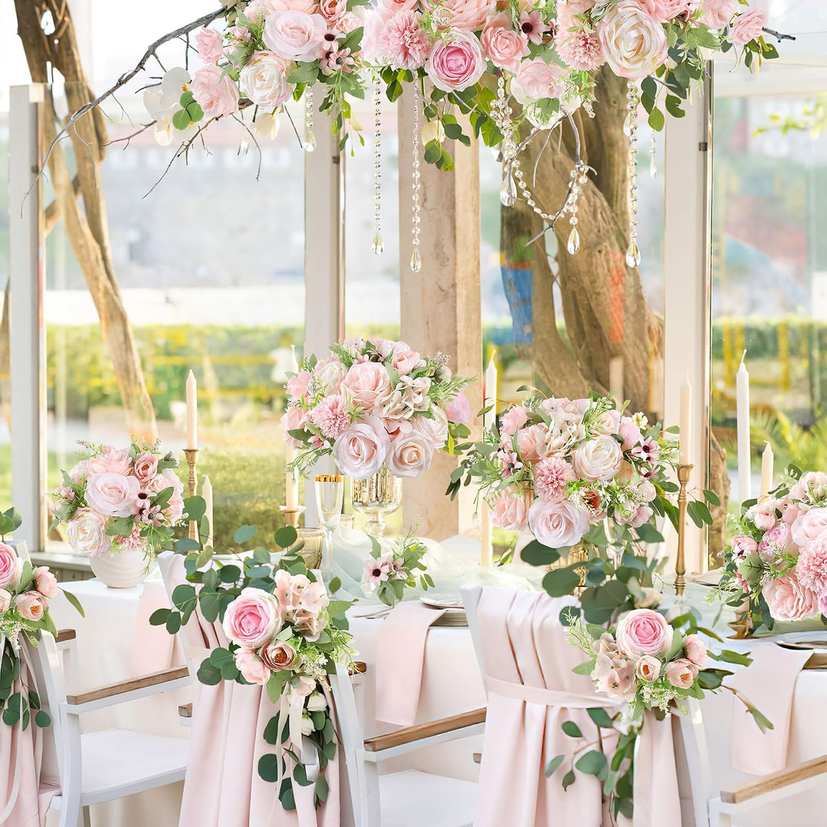 Artificial Flowers Combo Blush Pink Fake Rose Flowers with Stems for DIY