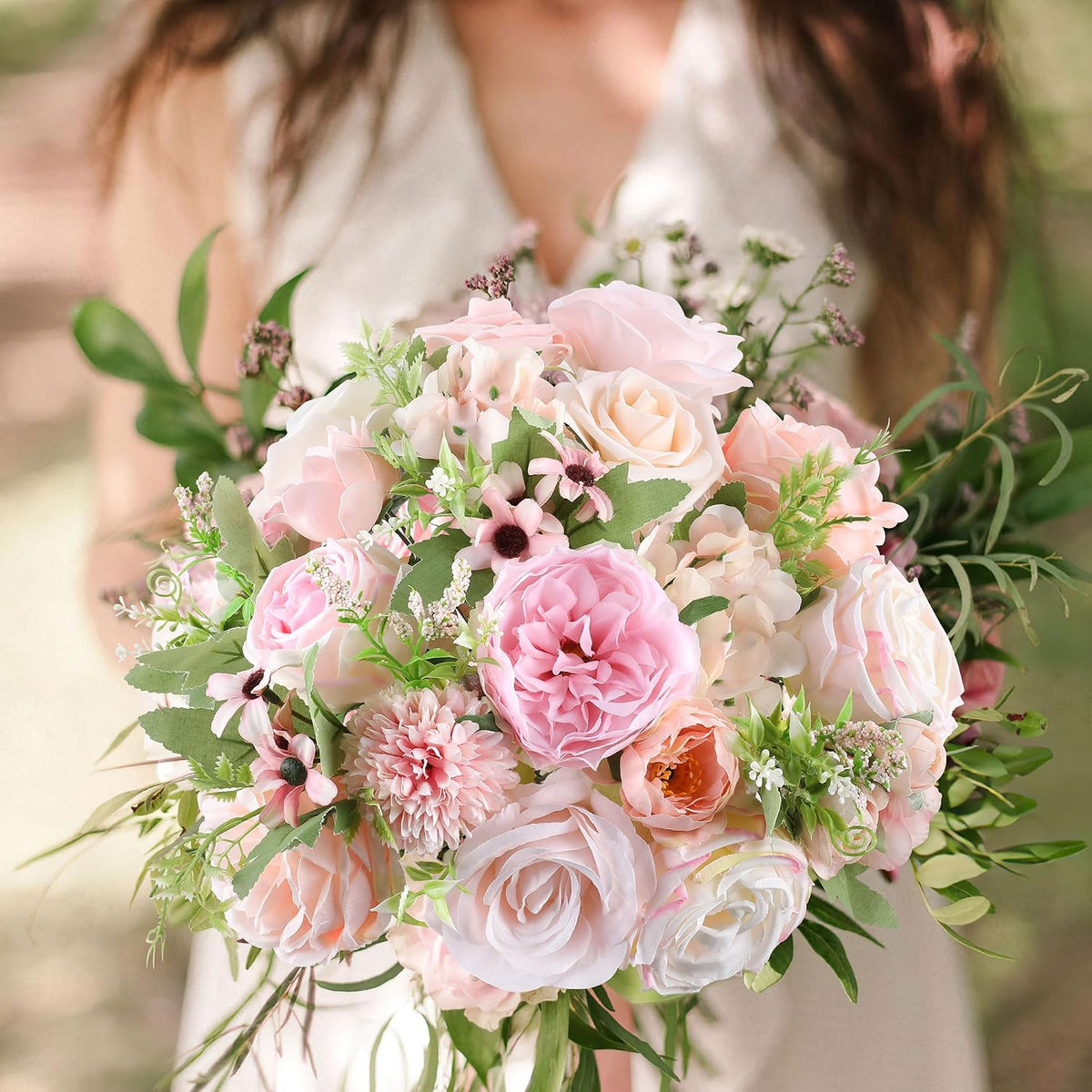 Artificial Flowers Combo Blush Pink Fake Rose Flowers with Stems for DIY