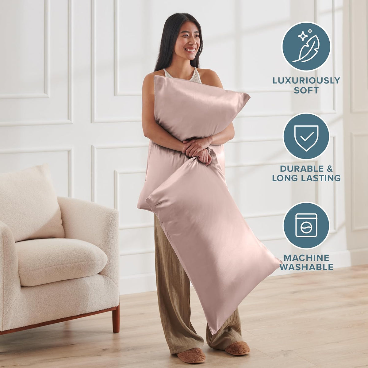 Satin Pillowcases Envelope (Standard 20"x26" Set of 2, Blush)