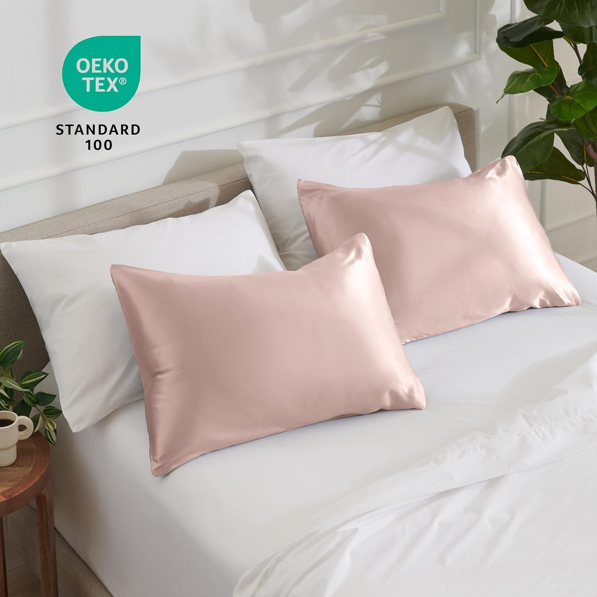 Satin Pillowcases Envelope (Standard 20"x26" Set of 2, Blush)
