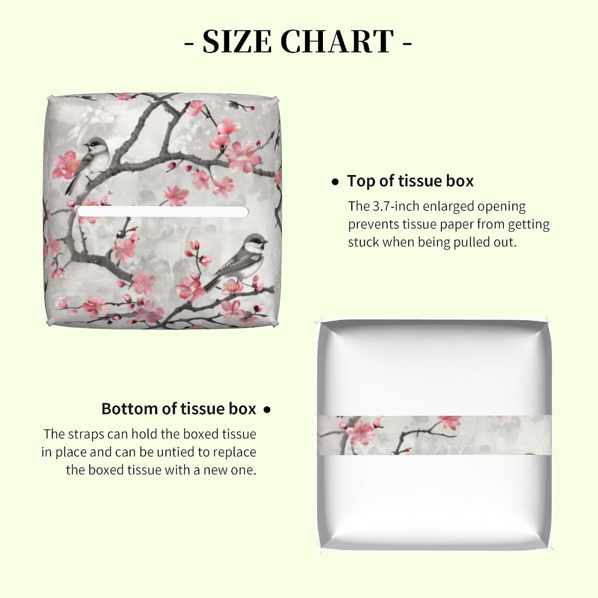 Pink Floral and Grey Birds Tissue Box Cover Square,Cute Birds and Flowers Leather Tissue Box Holder Decorative Facial Cube Paper Cover Case Organizer for Bathroom Night Stands Desk Home