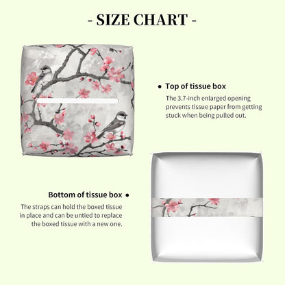 Pink Floral and Grey Birds Tissue Box Cover Square,Cute Birds and Flowers Leather Tissue Box Holder Decorative Facial Cube Paper Cover Case Organizer for Bathroom Night Stands Desk Home