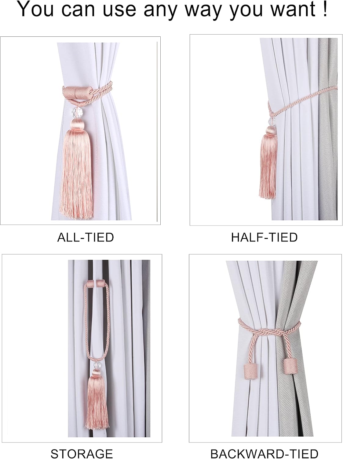 Magnetic Curtain Tiebacks Tassel Ties Backs Holdbacks Rope Drape