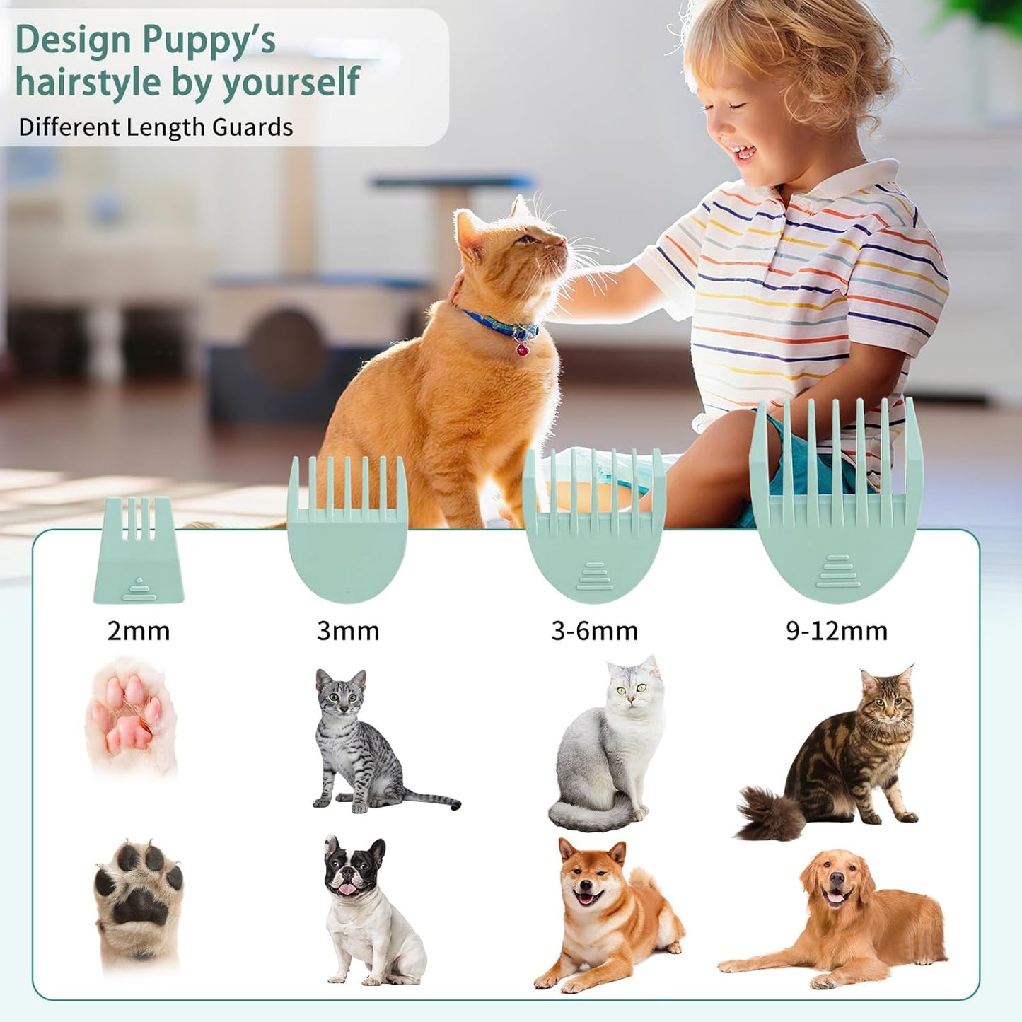 Dog Hair Clippers Grooming Kit and Paw Trimmer Nail Grinder Quiet,Dog Trimmer for Grooming,4-in-1 Rechargeable Cordless Low Noise Dog Shaver Grooming for Dogs Pets Cats(Green)