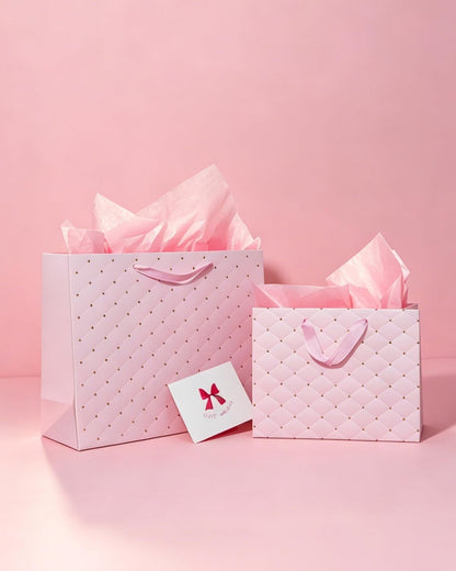 2PCS Pink Gift Bags with Handles and Tissue Paper, Luxury Design Valentine bolsas de regalo, 12.6" Large & 9" Medium Size Gift Bags for Baby Shower/Mothers Day/Wedding/Pink Party, Birthday Gift Bag for Women/Girl