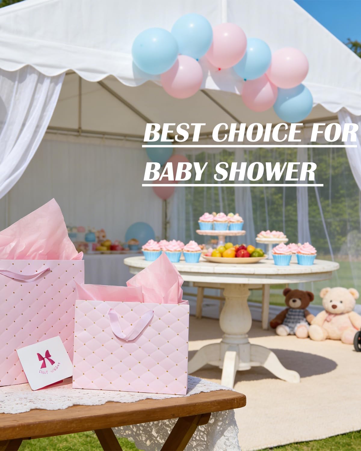 2PCS Pink Gift Bags with Handles and Tissue Paper, Luxury Design Valentine bolsas de regalo, 12.6" Large & 9" Medium Size Gift Bags for Baby Shower/Mothers Day/Wedding/Pink Party, Birthday Gift Bag for Women/Girl