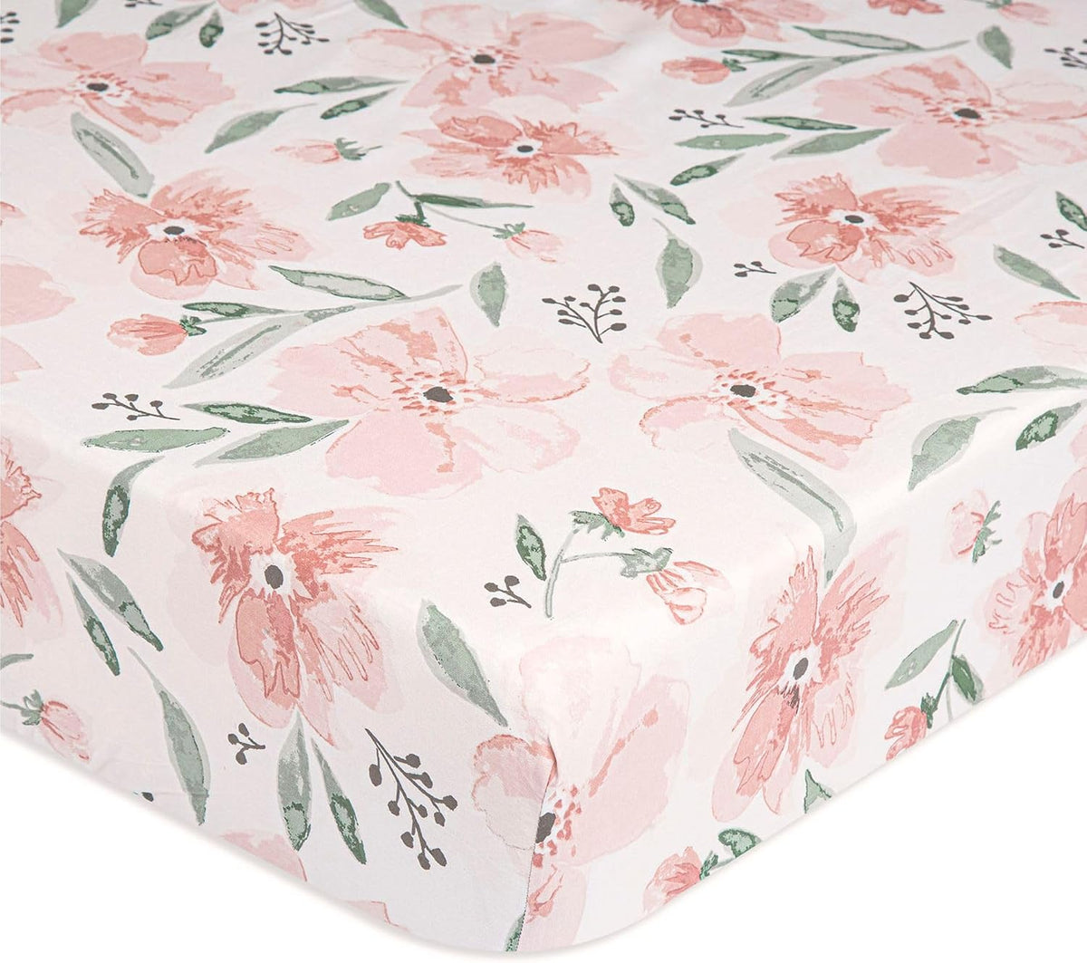 Floral Crib Sheets, 100% Cotton, Breathable Baby Bedding for Standard Mattress, Pink Nursery Decor, Machine Washable Pink Floral Crib, Toddler Sheets