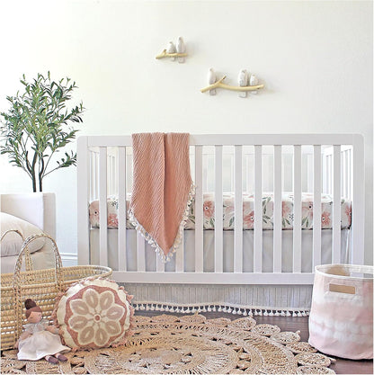 Floral Crib Sheets, 100% Cotton, Breathable Baby Bedding for Standard Mattress, Pink Nursery Decor, Machine Washable Pink Floral Crib, Toddler Sheets