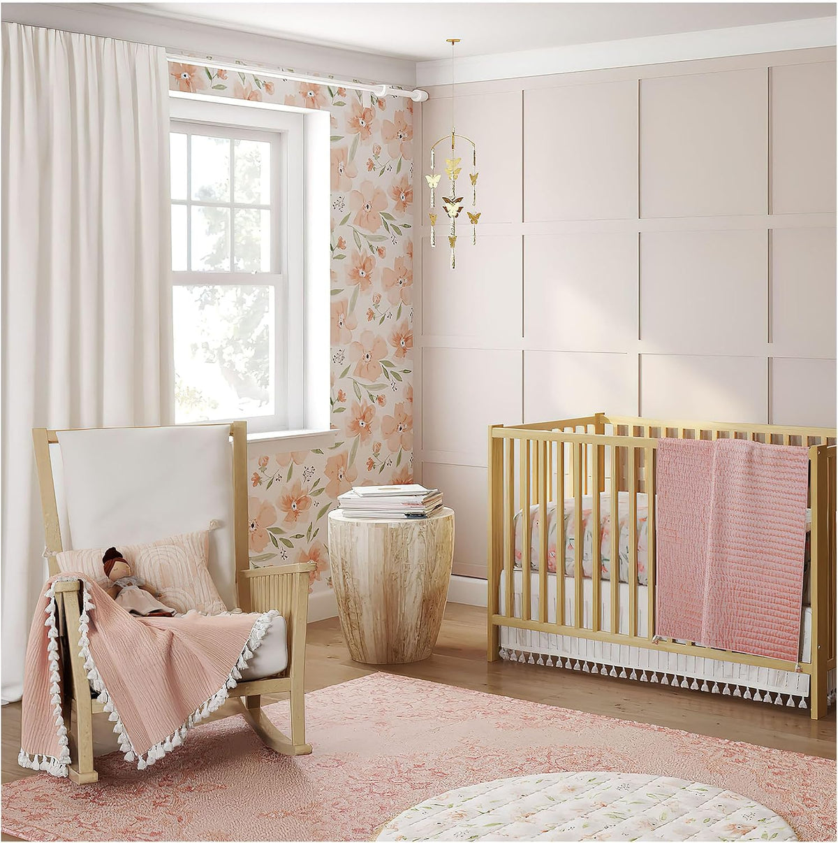 Floral Crib Sheets, 100% Cotton, Breathable Baby Bedding for Standard Mattress, Pink Nursery Decor, Machine Washable Pink Floral Crib, Toddler Sheets
