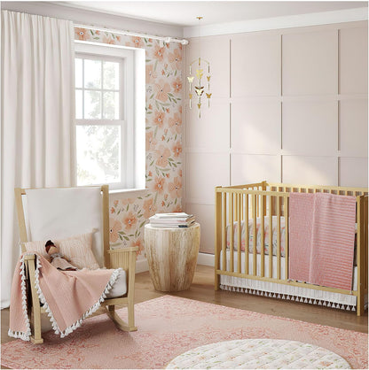 Floral Crib Sheets, 100% Cotton, Breathable Baby Bedding for Standard Mattress, Pink Nursery Decor, Machine Washable Pink Floral Crib, Toddler Sheets