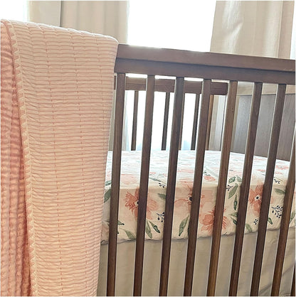 Floral Crib Sheets, 100% Cotton, Breathable Baby Bedding for Standard Mattress, Pink Nursery Decor, Machine Washable Pink Floral Crib, Toddler Sheets