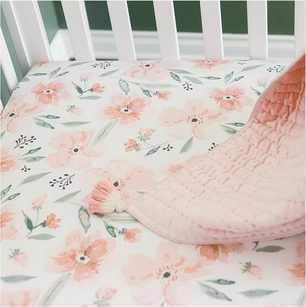 Floral Crib Sheets, 100% Cotton, Breathable Baby Bedding for Standard Mattress, Pink Nursery Decor, Machine Washable Pink Floral Crib, Toddler Sheets