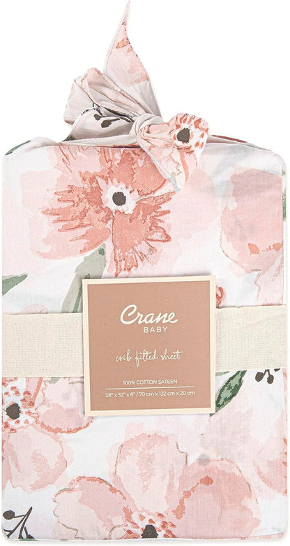 Floral Crib Sheets, 100% Cotton, Breathable Baby Bedding for Standard Mattress, Pink Nursery Decor, Machine Washable Pink Floral Crib, Toddler Sheets