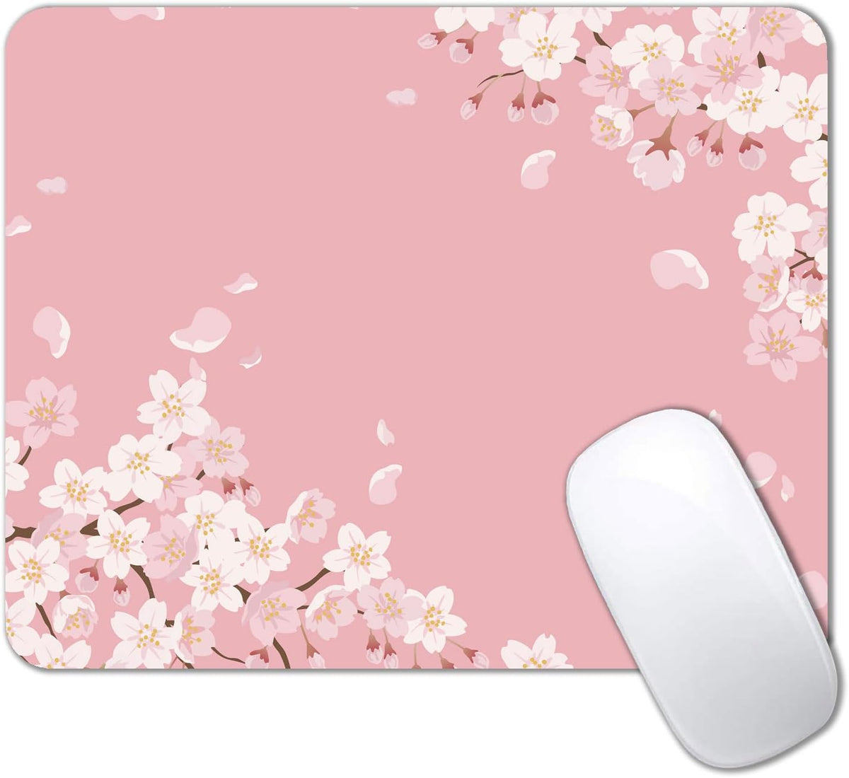 Cute Pink Mouse Pad, Floral Flowers Mouse Pad, Sakura Cherry Blossom Mousepad, Japanese Aesthetic Desk Decor, Anti Slip Rubber Base Mice pad for Computer Office Girl, 9.5 x 7.9 Inch