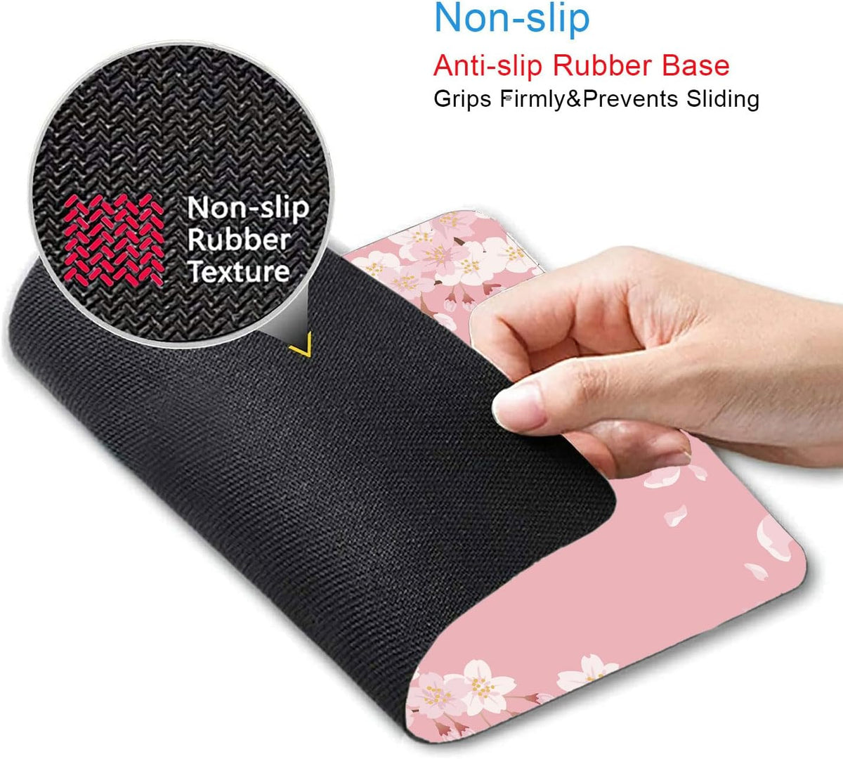 Cute Pink Mouse Pad, Floral Flowers Mouse Pad, Sakura Cherry Blossom Mousepad, Japanese Aesthetic Desk Decor, Anti Slip Rubber Base Mice pad for Computer Office Girl, 9.5 x 7.9 Inch