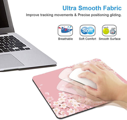 Cute Pink Mouse Pad, Floral Flowers Mouse Pad, Sakura Cherry Blossom Mousepad, Japanese Aesthetic Desk Decor, Anti Slip Rubber Base Mice pad for Computer Office Girl, 9.5 x 7.9 Inch