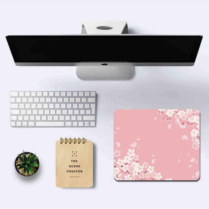 Cute Pink Mouse Pad, Floral Flowers Mouse Pad, Sakura Cherry Blossom Mousepad, Japanese Aesthetic Desk Decor, Anti Slip Rubber Base Mice pad for Computer Office Girl, 9.5 x 7.9 Inch