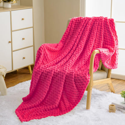 Vessia Flannel Fleece Throw Blanket(50x70 inch), 3D Jacquard Hot Pink Fuzzy and Warm Blanket for Couch,Sofa,Bed,Chair, 300GSM Super Soft Touch Cozy Lightweight Throw for All-Season Home Decor