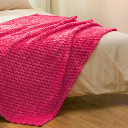 Vessia Flannel Fleece Throw Blanket(50x70 inch), 3D Jacquard Hot Pink Fuzzy and Warm Blanket for Couch,Sofa,Bed,Chair, 300GSM Super Soft Touch Cozy Lightweight Throw for All-Season Home Decor
