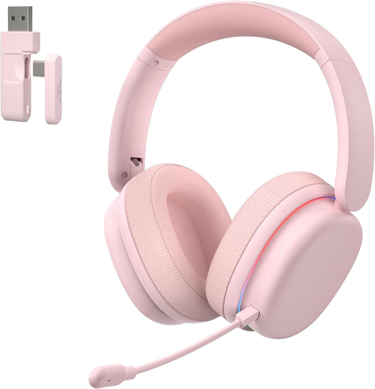 G7 Pro Wireless Gaming Headset with 7.1 Surround Sound, 40mm Driver,BT5.3 Gaming Headphones with Mic, RGB, 10ms Latency, 65H Battery,Pink Gaming Headset for PS5,PS4, Switch,PC,Wired Mode for Xbox
