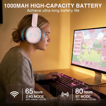 G7 Pro Wireless Gaming Headset with 7.1 Surround Sound, 40mm Driver,BT5.3 Gaming Headphones with Mic, RGB, 10ms Latency, 65H Battery,Pink Gaming Headset for PS5,PS4, Switch,PC,Wired Mode for Xbox