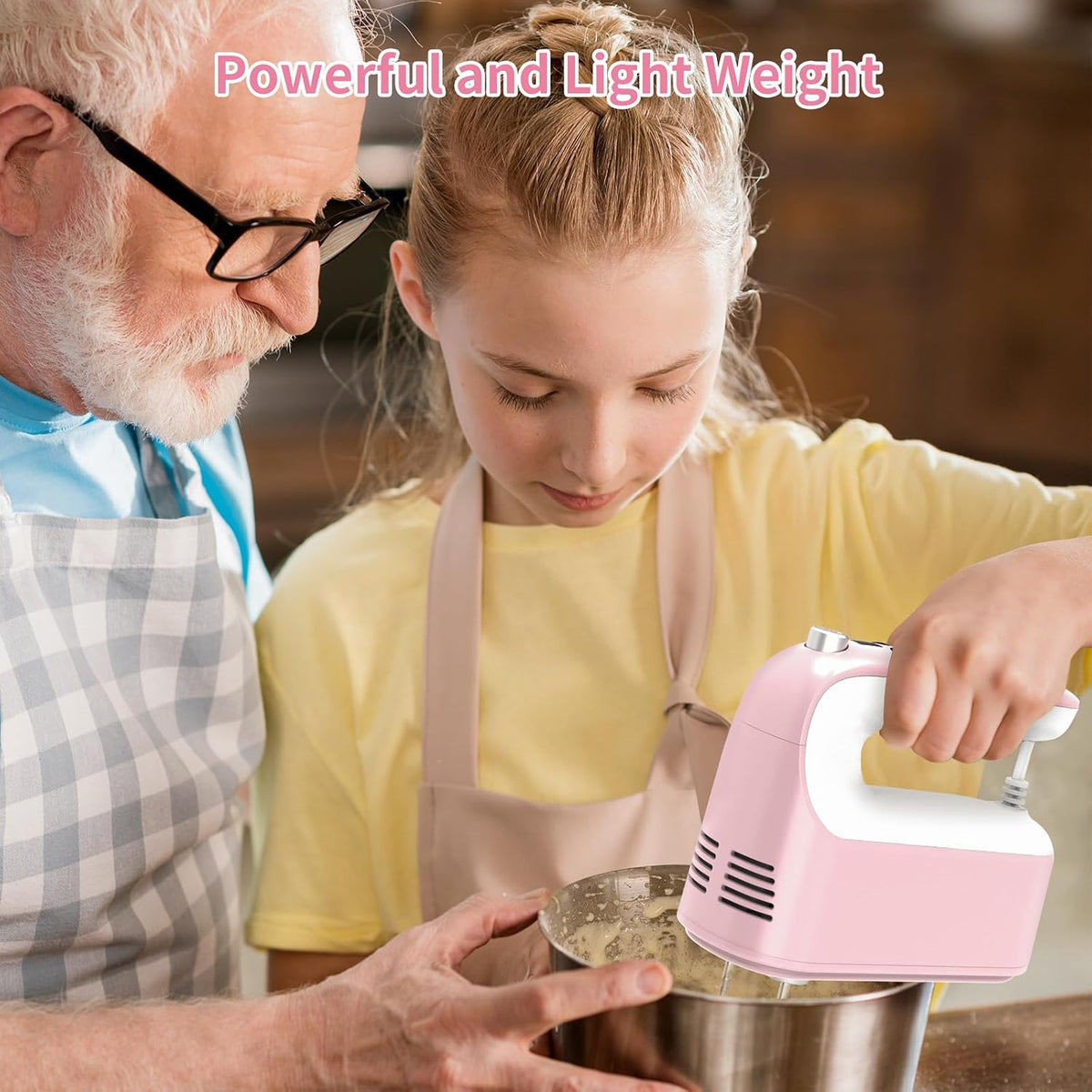 9-Speed Digital Hand Mixer Electric, 400W Powerful DC Motor, Hand Mixer Electric Handheld with Snap-On Storage Case, 5 Stainless Steel Accessories, Beaters, Dough Hooks, Whisk(Pink/White)