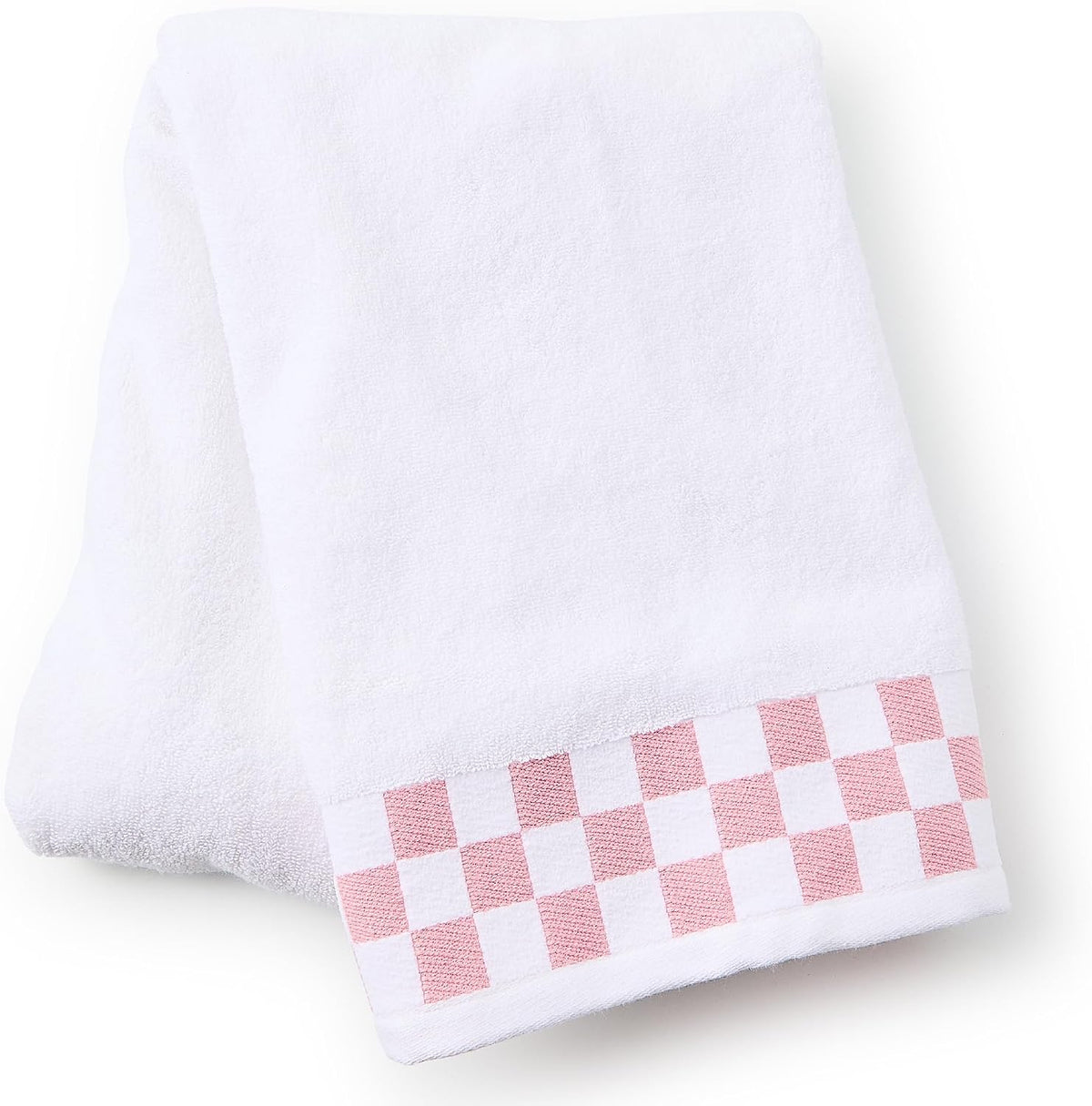 Cotton Bath Towel, Pink-and-White Rose Check Border