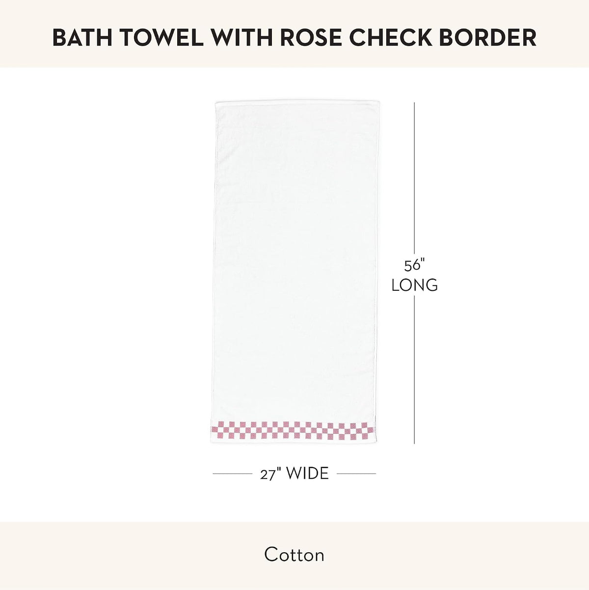 Cotton Bath Towel, Pink-and-White Rose Check Border