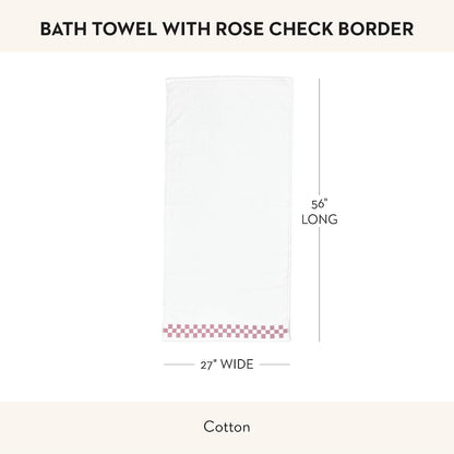 Cotton Bath Towel, Pink-and-White Rose Check Border