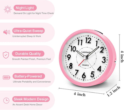 Lamisola 4 Inch for Bedrooms, Small Analog Desk Clock, Pink