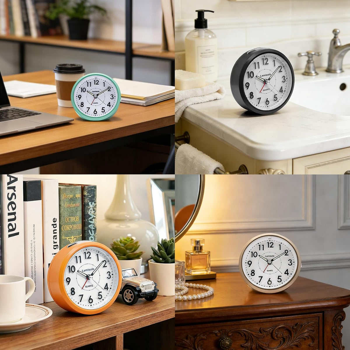 Lamisola 4 Inch for Bedrooms, Small Analog Desk Clock, Pink