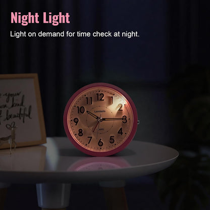 Lamisola 4 Inch for Bedrooms, Small Analog Desk Clock, Pink