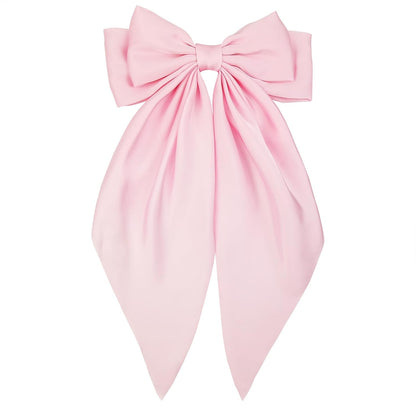 Large Pink Satin Hair Bow Clip for Women Girls Oversized Long Tail Hair Accessory for Party, Outfits, Gift for Girls, 1-Pack