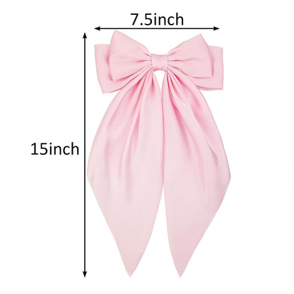 Large Pink Satin Hair Bow Clip for Women Girls Oversized Long Tail Hair Accessory for Party, Outfits, Gift for Girls, 1-Pack