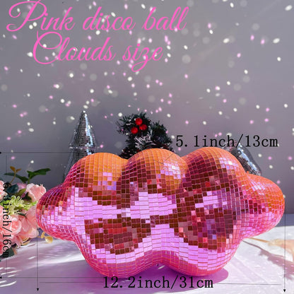 Pink Disco Ball Cloud Shaped, Hanging Disco Home Decor for Party,Room,Home, Retro Reflective Mirror Ball with Chain, Disco Ornaments, Design Patent