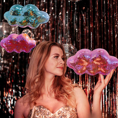 Pink Disco Ball Cloud Shaped, Hanging Disco Home Decor for Party,Room,Home, Retro Reflective Mirror Ball with Chain, Disco Ornaments, Design Patent